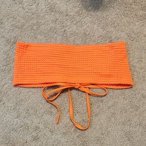 SHEIN Orange Crochet Strapless Tie-Front Crop Top